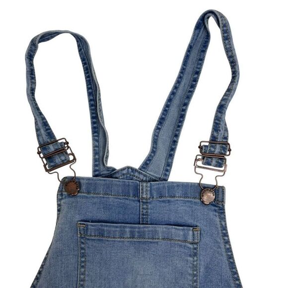Encore Juniors Distressed Stretch Cuffed Denim Shortalls Mid Wash Blue Size 11 - Picture 14 of 15